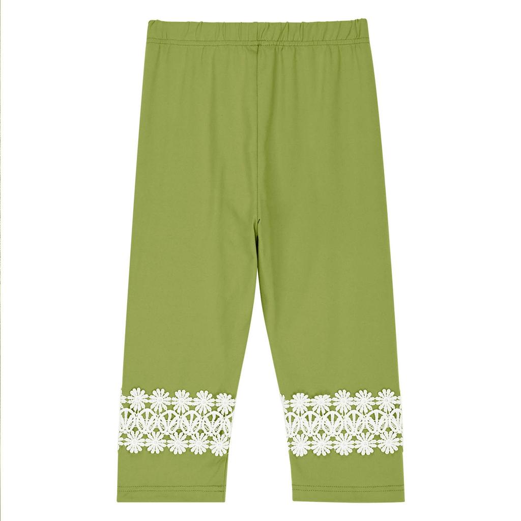 Детские модные однотонные милые повседневные спортивные штаны для йоги с кружевом, укороченные леггинсы