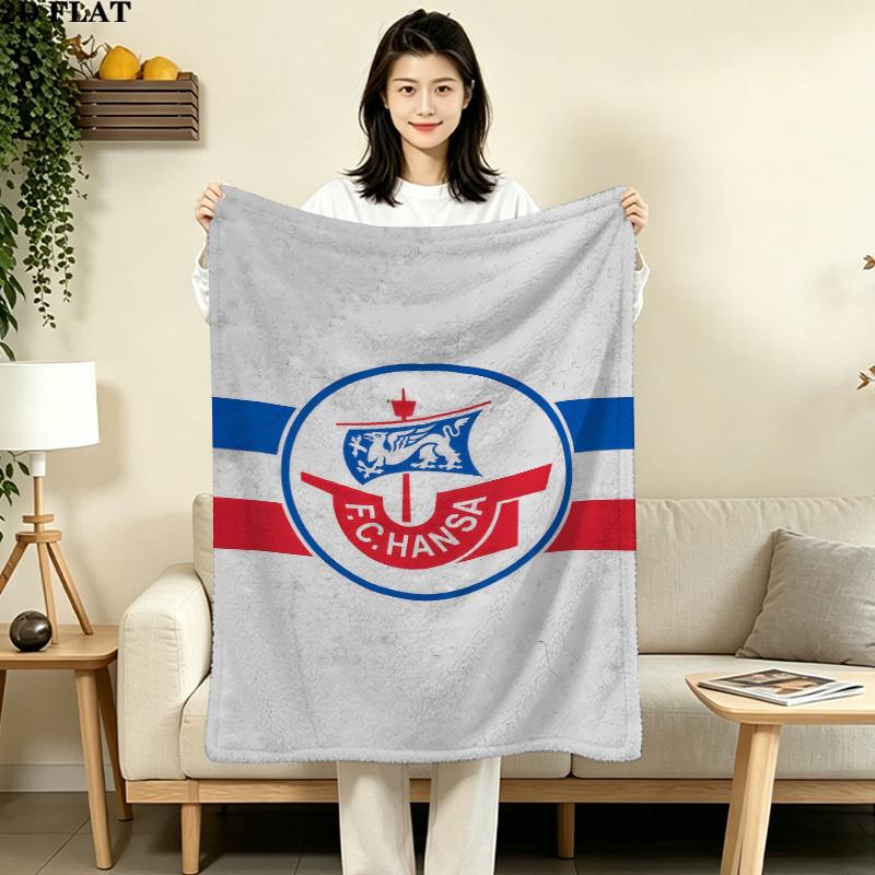 1PC Fc Hansa Rostock Patterned Flannel Blanket Suitable For All Seasons For Home Decor Warmth And Comfort Gifts Holiday Present
