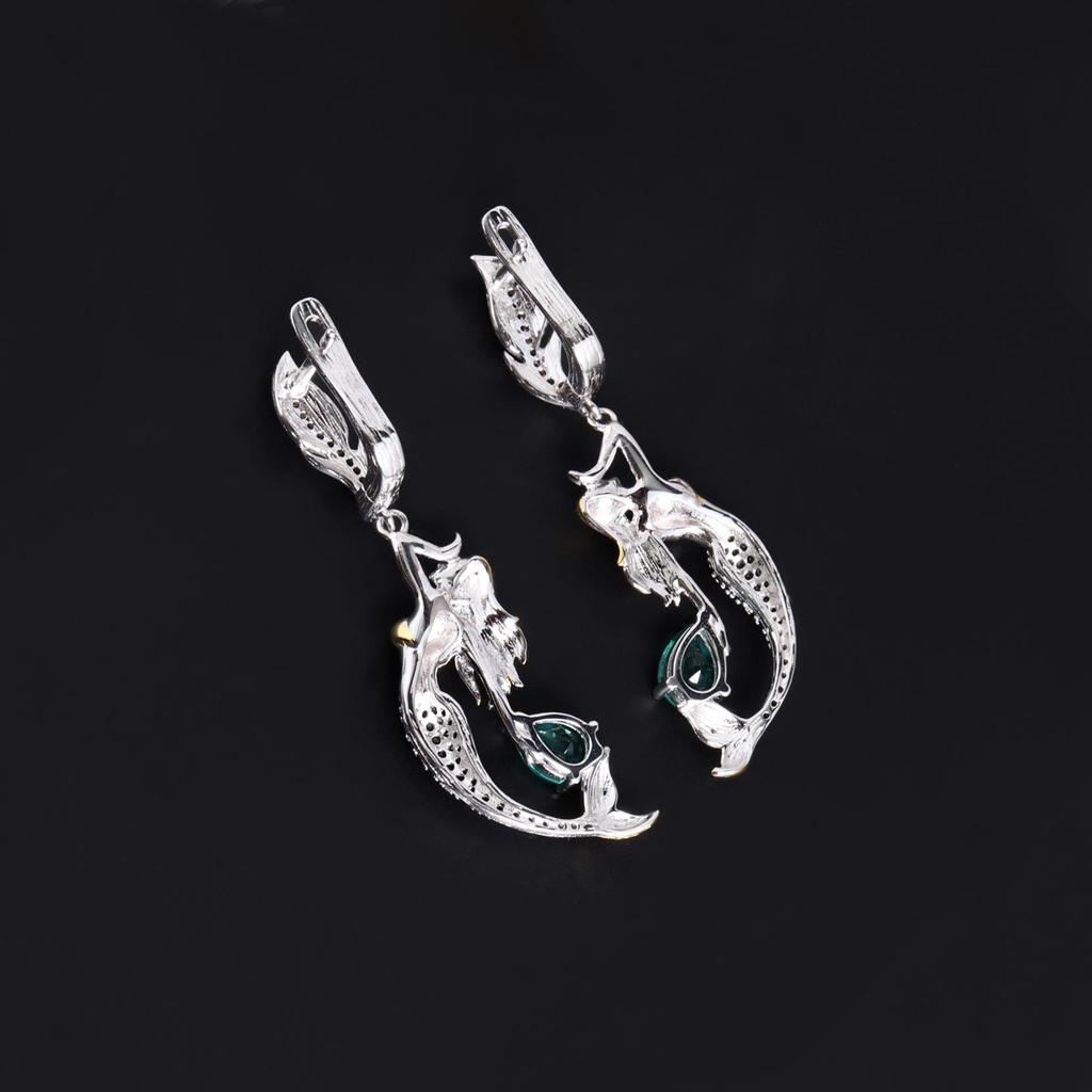 Элегантные серьги в виде русалки, созданные из грушевидного изумрудного нано-кристалла 5*7 мм, ювелирные изделия из стерлингового серебра 925 пробы для женщин, подарок для предложения и банкета