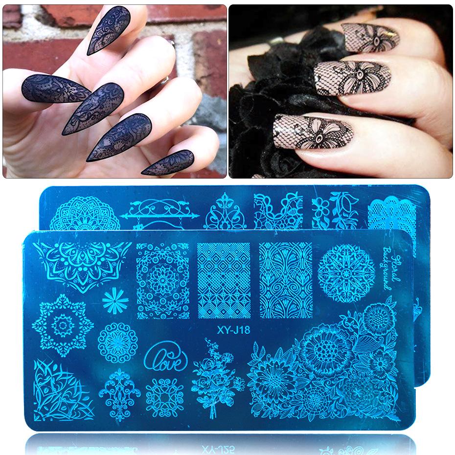 Трафареты для ногтей в цветочном стиле, шаблоны штампов для дизайна ногтей, пластины для гель-лака для ногтей, маникюрная пластина с изображением