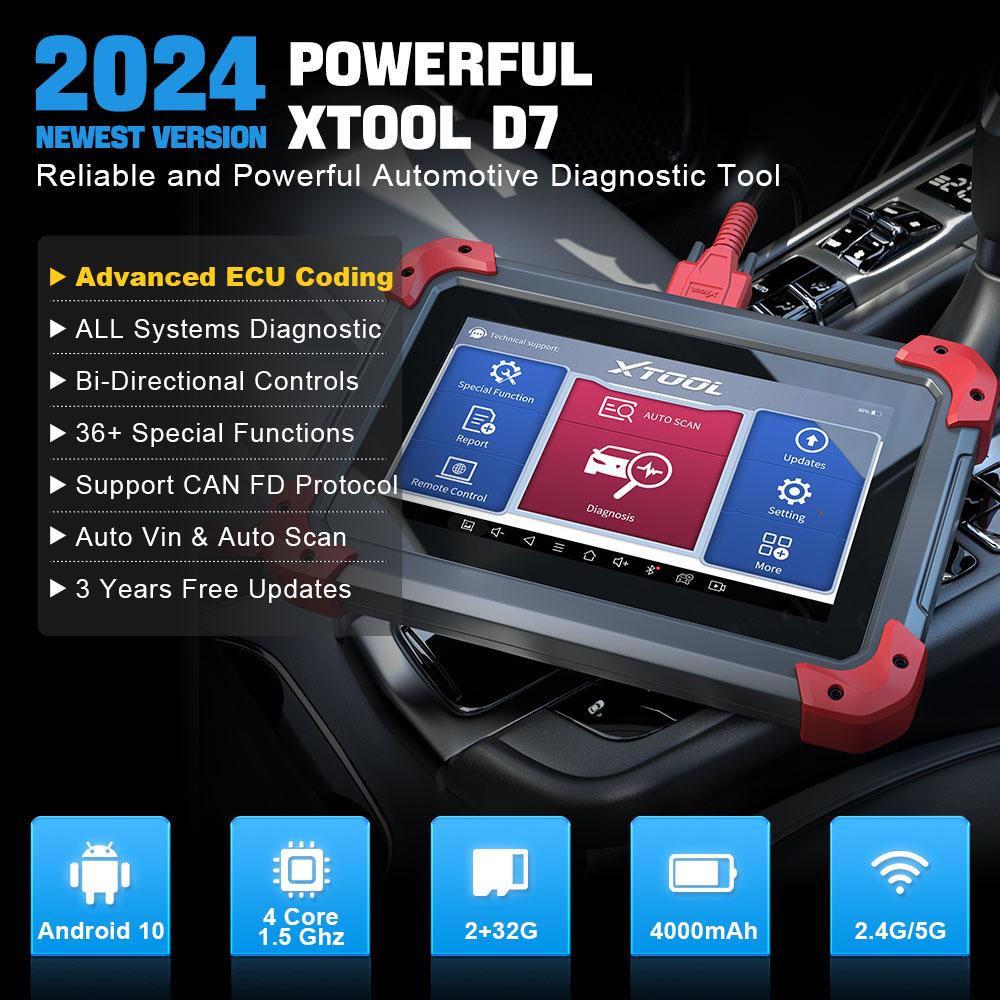 Сканер XTOOL D7 OBD2: Инструмент для диагностики всех систем автомобиля, упрощающий техническое обслуживание транспортного средства.