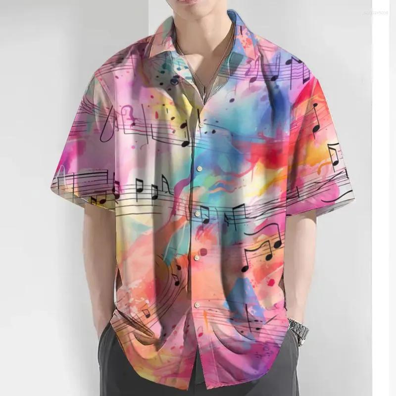 Eye-Catching Fire Electric Guitar Music Elements And Street Scenes3D Printing Short Sleeve Shirts For Men Fashion Hawaiian Shirt
