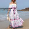 Dazzling Dress2025 European and American Spring Summer Women New off-Shoulder Print Long Big Hemline Dress