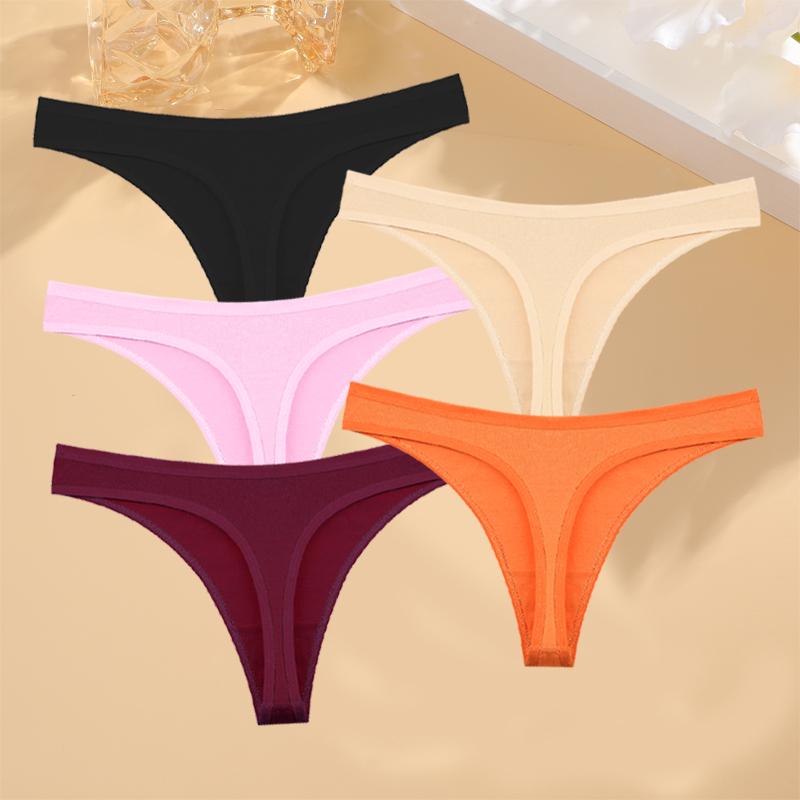 5 шт./компл. хлопковое комфортное нижнее белье для женщин, сексуальные дышащие стринги с низкой талией для девочек, однотонные спортивные трусики, эластичное нижнее белье-стринги