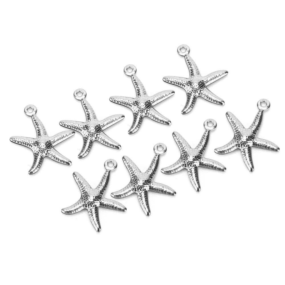 50pcs Small Ocean Jewelry Hollow Double Sided Ocean Starfish Pendant Keychain Supplies
