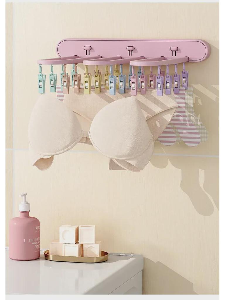 Складная сушилка для одежды: Ветрозащитная вешалка с 24 зажимами для носков, нижнего белья, для использования на балконе и в ванной