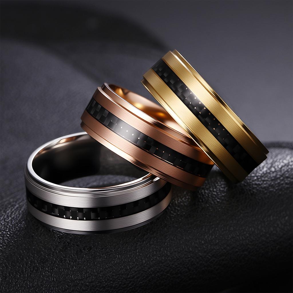 European and American New Two-step Carbon Fiber Men's Ring Popular Jewelry