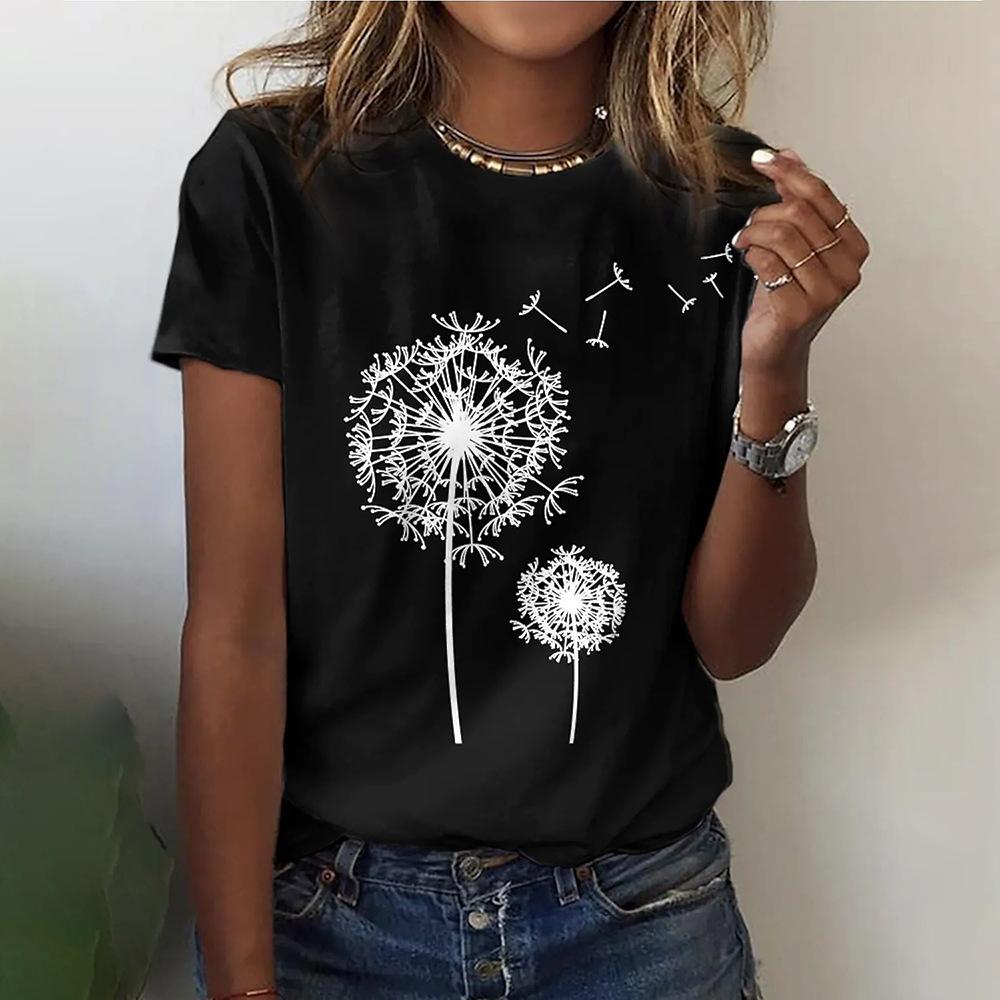 Женская футболка с принтом Dandelion3D Y2k, элегантная, винтажная, сексуальная, с коротким рукавом, элегантная, повседневная, удобная, из полиэстера, с круглым воротником