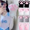 Cute Plush Cat Claw Paw Gloves for Girls Plush Mittens Warm Soft Plush Fingerless Fluffy Bear Gloves Costume Half Finger Gloves