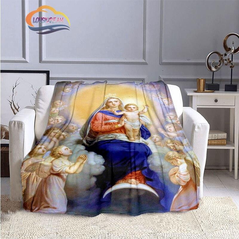 Одеяла с 3D принтом Христа Пресвятой Девы Марии, модные фланелевые кашемировые одеяла, модные религиозные мягкие покрывала, диванные одеяла