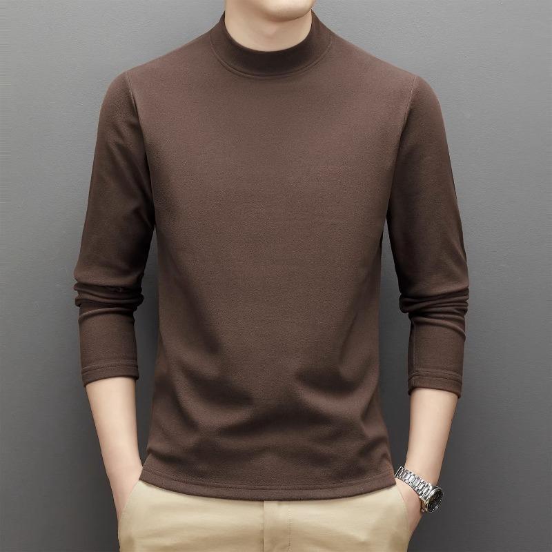 Double-sided Velvet Semi-high Collar Men's Long-sleeved T-shirt Warm Bottoming Shirt