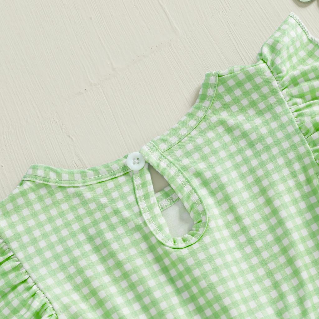 Комбинезон для девочки в клетку с принтом клевера и рукавами-бантиками, милый весенний комбинезон, ирландская одежда