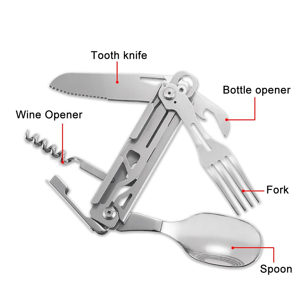 Складной нож для выживания на открытом воздухе, многофункциональный инструмент для кемпинга, пикника, съемный нож, ложка-вилка, набор столовых приборов, портативный дорожный резак