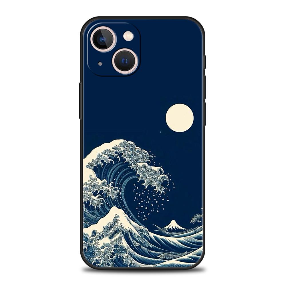 Роскошный чехол из ТПУ для iPhone 17 Air 16E 16 11 15 14 Pro MAX 12 13 7 8 Plus X XR XS SE 2022 Крышка Модный Большой Синий Волна