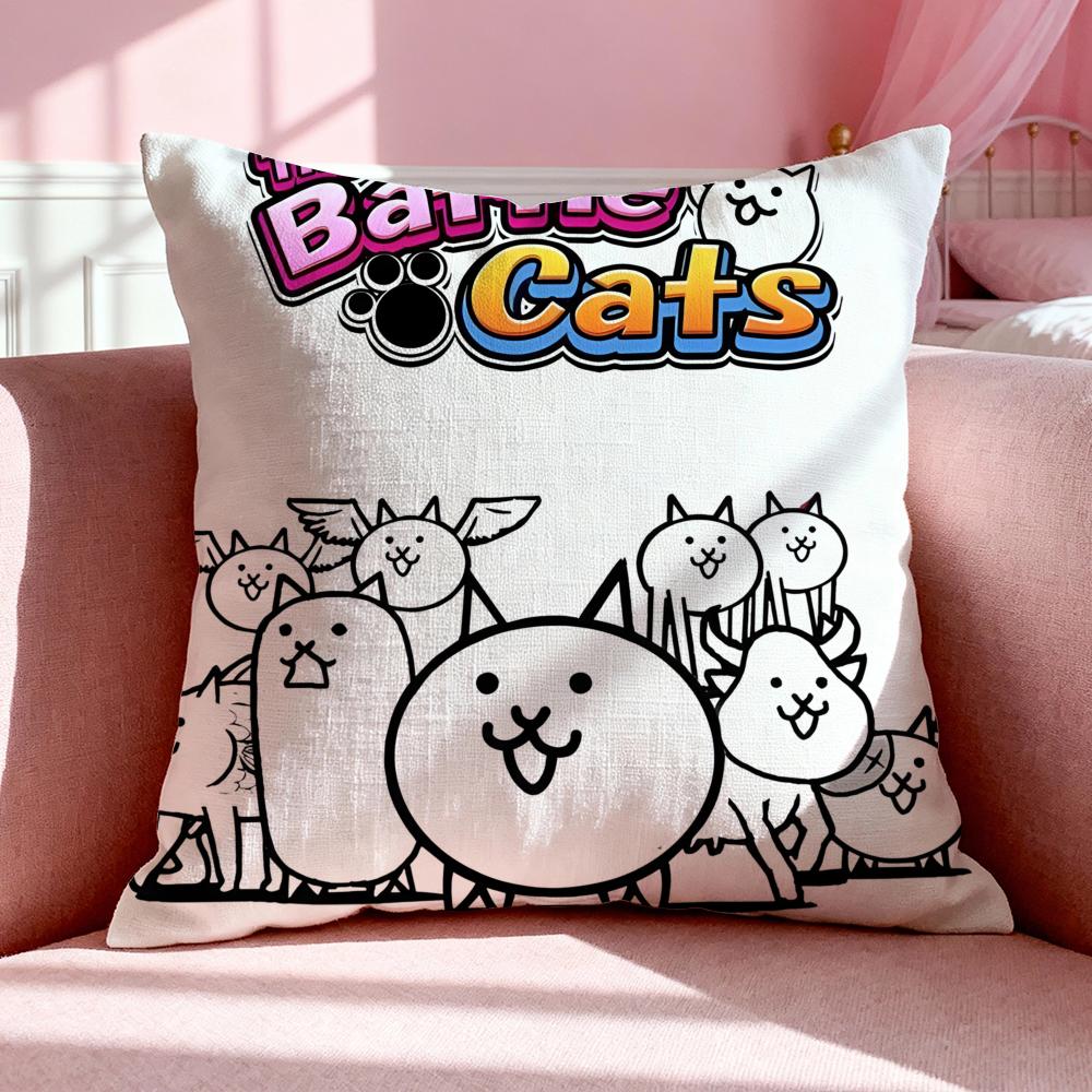 Game TThe Battle Cats Cushion Cover Breathable Linen Pillowcase Summer Odorless EcoFriendly Invisible Zipper Washable