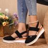 Summer Women Linen Plain 6cm Wedge Sandals Handmade Ladies Casual Comfortable Womens Shoes