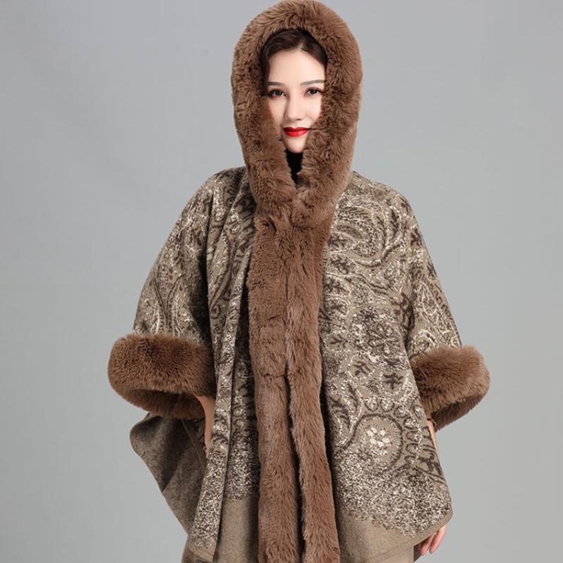 Женская роскошная вязаная шаль из искусственного меха, осень-зима, мягкая теплая шаль, накидка с капюшоном, объемная накидка, кардиган из искусственного меха кролика рекса, плащ, шаль, накидка