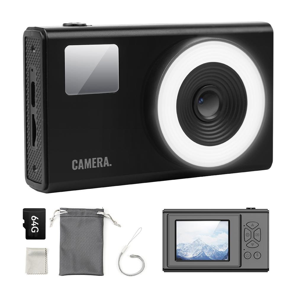 HD Digital Camera Ring Fill Light Dual Camera With 64GB Card 1080P Video Recorder Educational Toys Birthday Gifts For Boy Girl