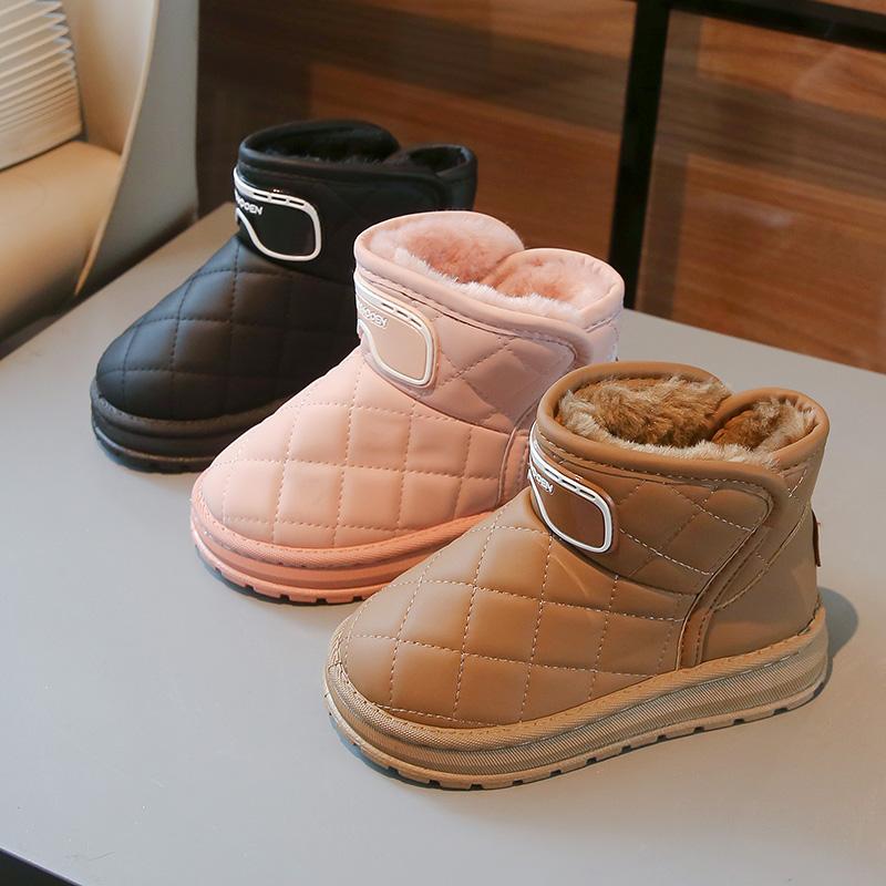 Детские зимние ботинки для мальчиков и девочек среднего и большого размера, осенне-зимние теплые толстые плюшевые хлопковые ботильоны, новинка 2024 года, классика