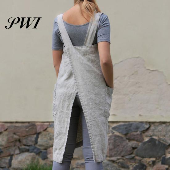 Washable Cooking Apron Solid Color Crisscross Back with Pockets Garden Fine Workmanship Baking Accessories
