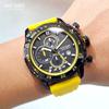 Fashion Watches for Men Military Sport Chronograph Quartz Wristwatch with Yellow Silicone Strap Luminous Hands Date Analog Watch