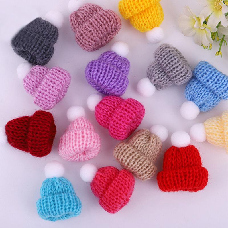 10 шт. Мини-вязаные шапки, рождественская шапка, шерстяная кукольная шапка для рождественских украшений, материалы для шитья и рукоделия, украшения для рождественской елки