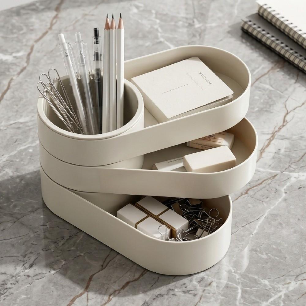 Minimalist Multi-Layer Storage Box 360° Rotating Pen Holder Cosmetic Organizer