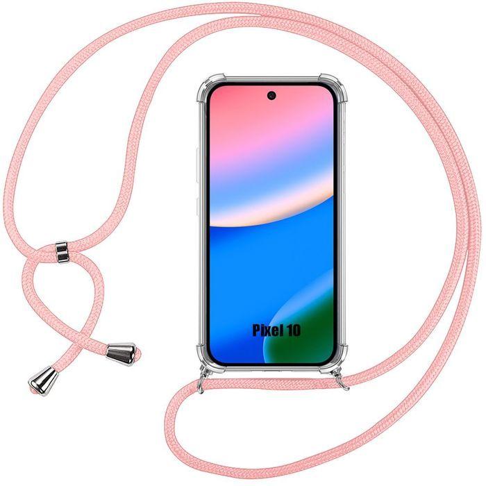 Чехол для Google Pixel 10, Ударопрочная Защита Усиленные Уголки с Регулируемым Розовым Шнурком