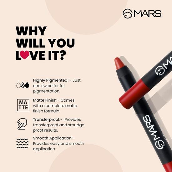 Помада-карандаш MARS Long Lasting Crayon Lipstick, держится до 12 часов | Матовый финиш | Водостойкая | Не размазывается, не скатывается карандаш для губ (3,5 г) (10-Женская сила)