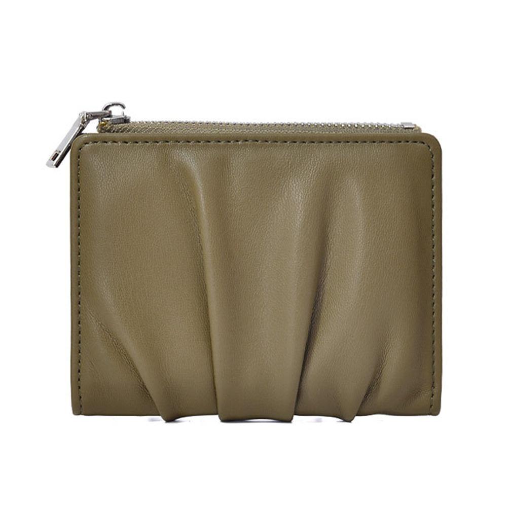 Trendy PU Leather Women Wallets Wrinkled Portable Card Holders Solid Color Money Bags