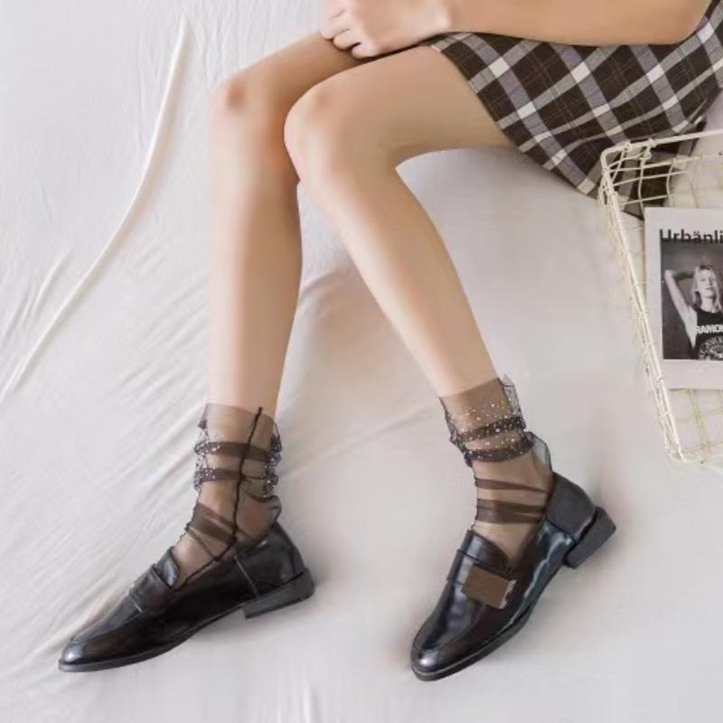 Women Socks Transparent Glitter Crystal Silk Lace Elastic Short Ankle Socks Elegant Ladies Rhinestone Sock See Through Mesh Sock