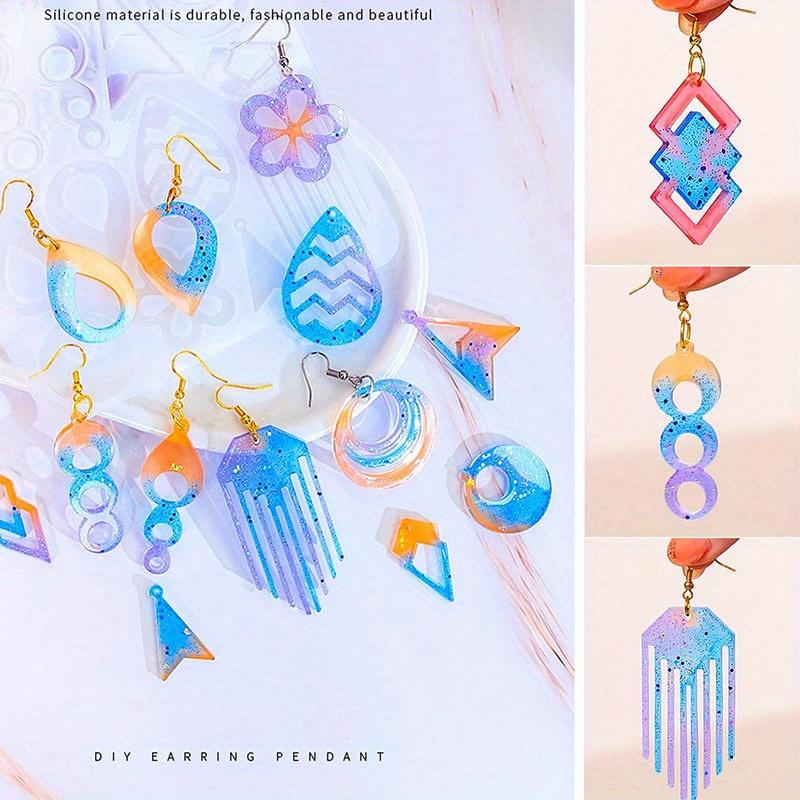 104Pcs Epoxy Resin Jewelry Molds Kit–Geometric & Irregular Shaped Earrings Silicone Molds,100 Earring Hooks for Dangle Drop Earrings&Necklace Pendants