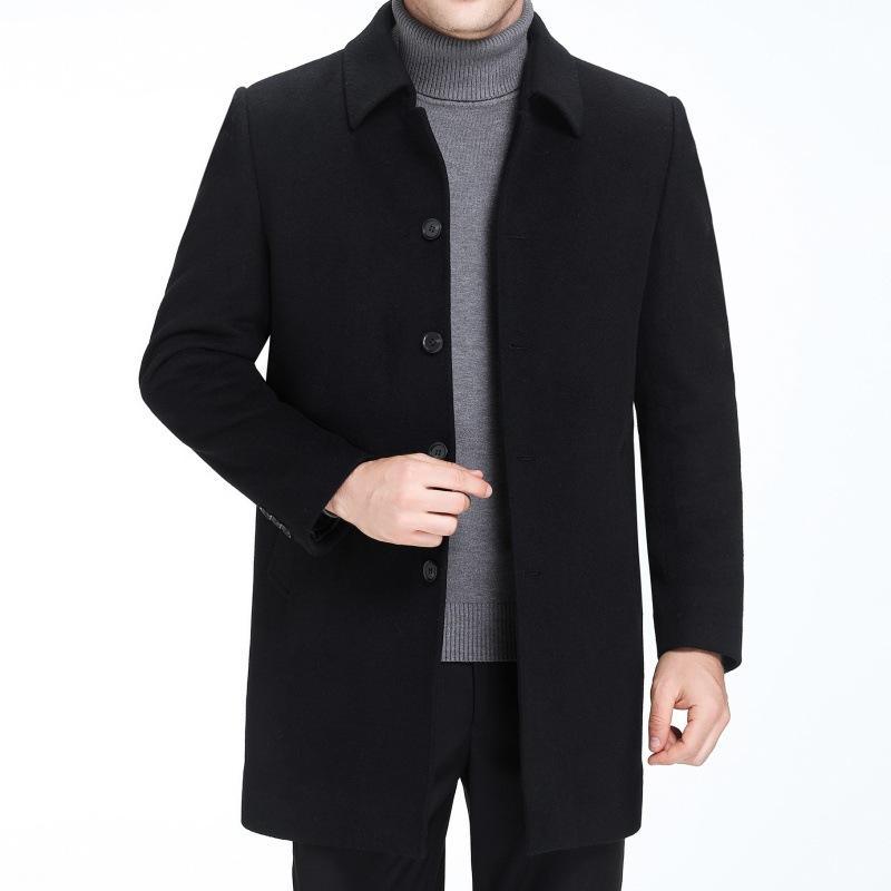Кашемировое пальто мужское средней длины для мужчин среднего и пожилого возраста, зимнее шерстяное пальто с шерстяным верхом и подкладкой из шерсти