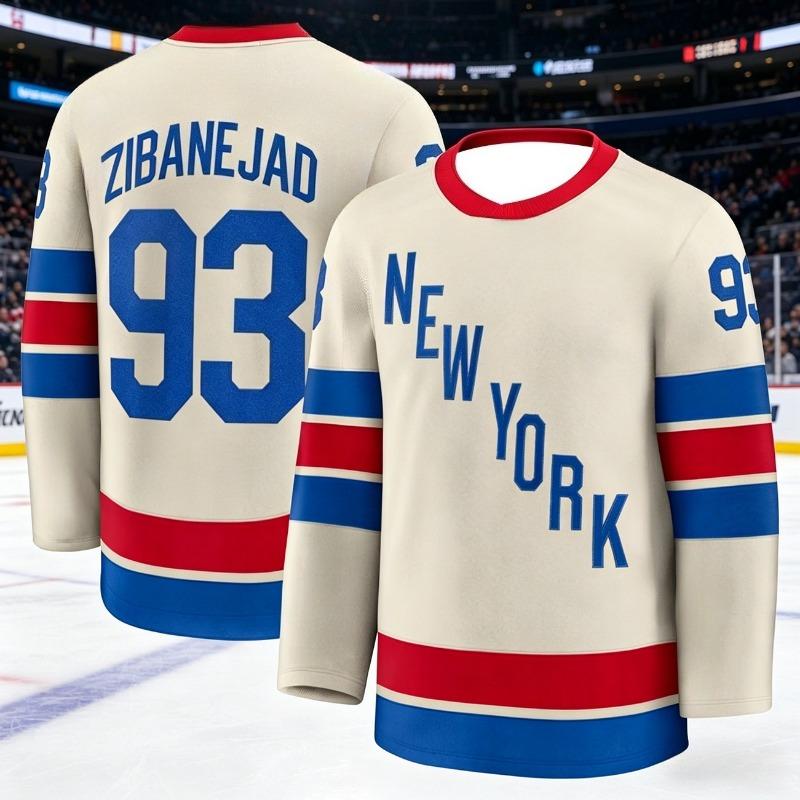 Новый мужской костюм для тренировок по хоккею 2026 года - Серия команды Rangers, 3D-печать, вышивка, влагоотводящий, белый, с длинным рукавом, детский