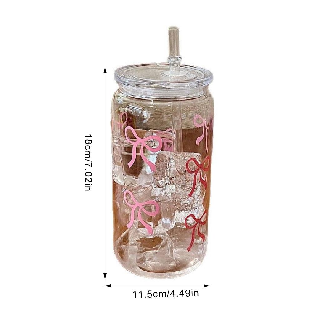 500Ml Pink Cute Bow Print Water Bottle Drinking Can Iced Hot Coffee Juice Plastic Cup Pink Bowknot Tumbler Cup