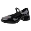 Fashion Red Med Heels Mary Jane Shoes for Women Square Toe Ankle Buckle Pumps Woman Pu Leather Thick Heeled Party Shoes Ladies