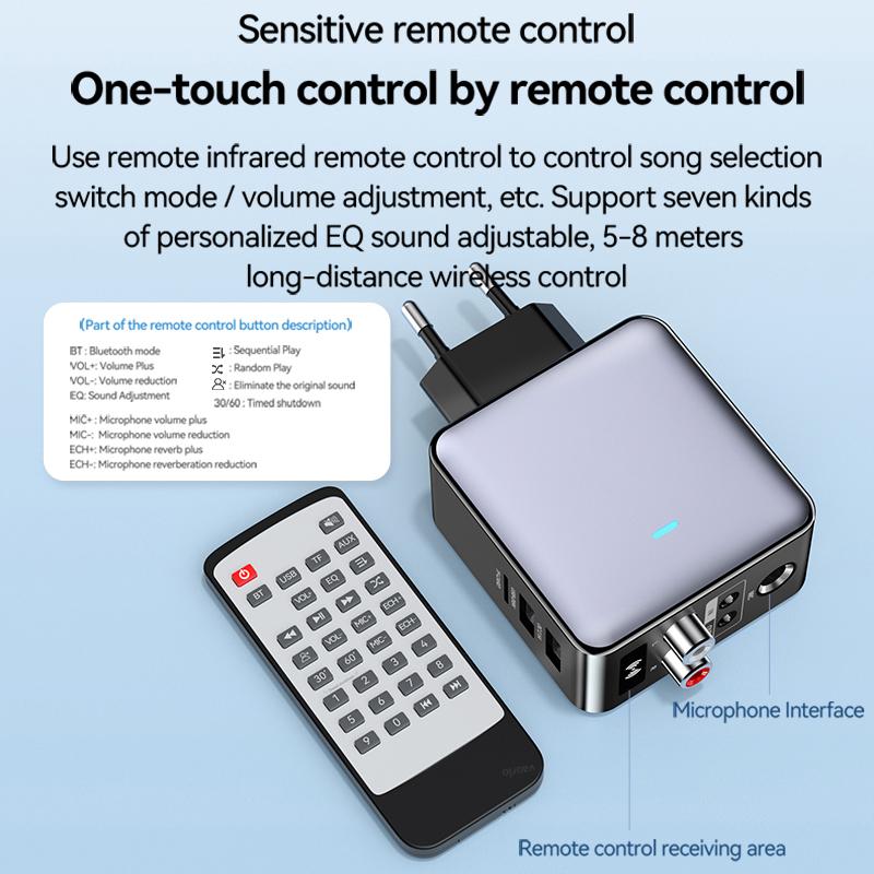 VAORLO Адаптер приемника-передатчика Bluetooth 5.3 3 в 1, вилка европейского стандарта, США, поддержка QC3.0, поддержка быстрой зарядки, выход микрофона с пультом дистанционного управления