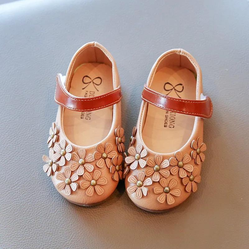 Spring New Little Girls Leather Shoes Baby Girl Flower Mary Janes Shoes Soft Sole Kids Girl Fashion Princess Shoes I07053