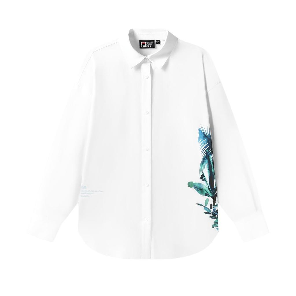 Fila Рубашка поло с длинным рукавом, женская, повседневная, свободного кроя, тканая, с принтом растений, модная, белая, F11W328401FWT