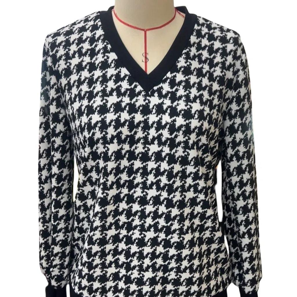 Элегантная женская толстовка с принтом осень/зима с V-образным вырезом и длинным рукавом, женская футболка