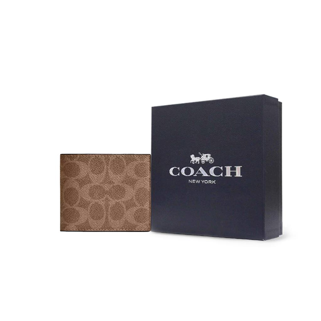 Новый кошелек COACH из канвы с покрытием, с трубами, мужской, коричневый и черный, CY394-QBNRX