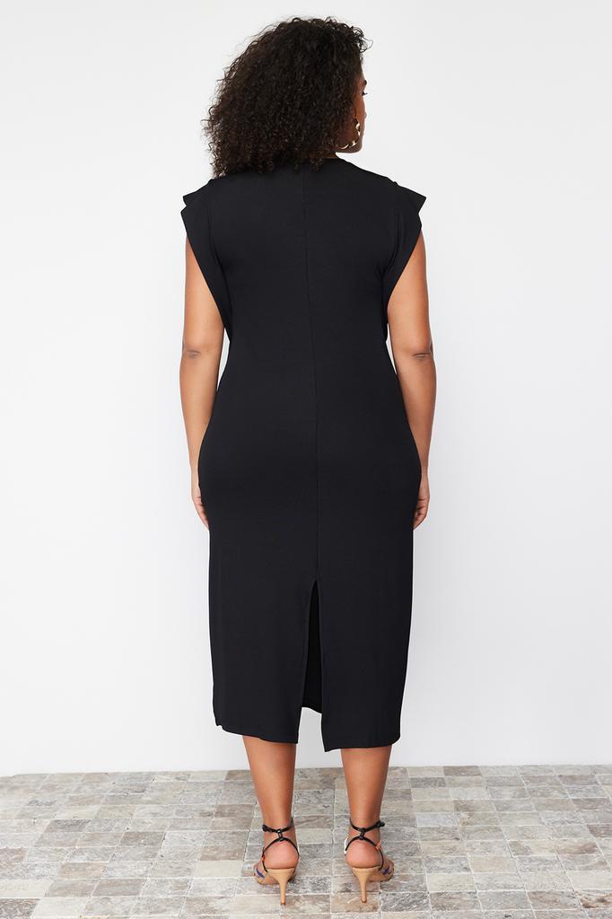 Women's Style Plus Size Dress Black Midi Knitted Dress