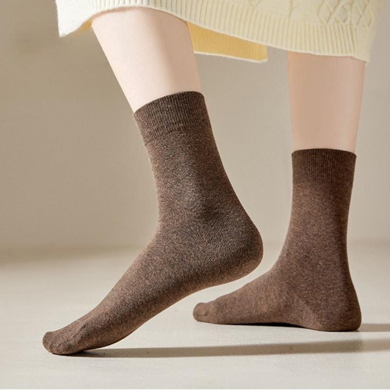 1/6 Pairs Autumn Women's Mid Calf Socks Comfortable and Breathable Solid Color Socks