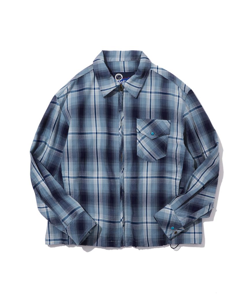 Рубашка Penfield с молнией из стираного хлопка в клетку, бирюзово-синяя_Fs1Wj05U