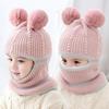 Baby Kids One Pieces Knitted Pom Hat Scarf Set Toddler Warm Double Fur Beanie Wool Hats Scarves