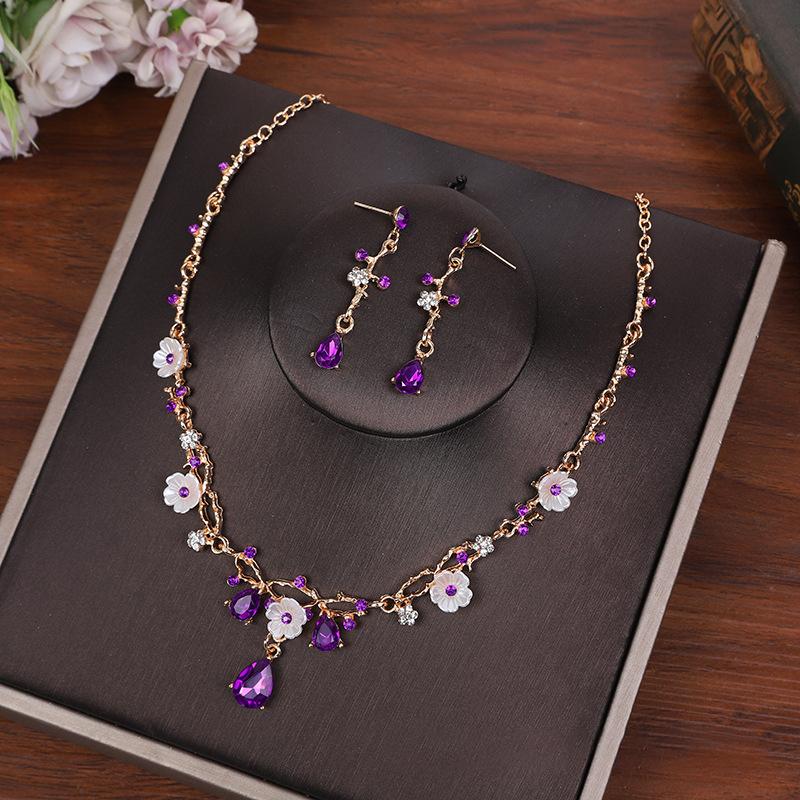 Creative Fashion Flower Crystal Costume Jewelry Rhinestone Choker Necklace Earrings Set For Women Tiaras Crown Wedding Jewelry