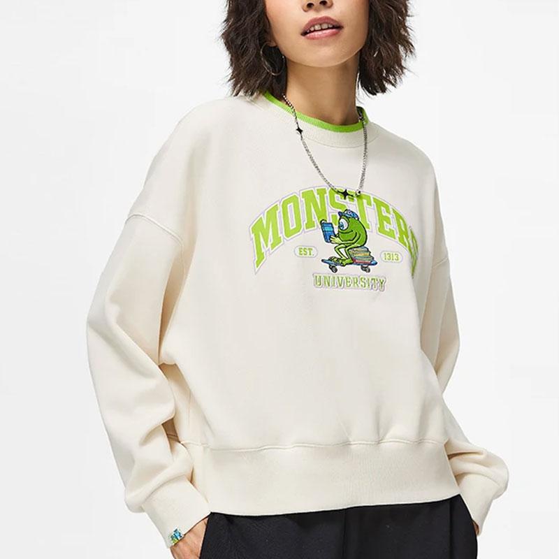 Li Ning X Disney Monsters University Collaboration Letter Cartoon Print Флисовый теплый свободный свитер Женская толстовка Off-White AWDT808-1