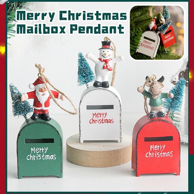 Металлический железный красный почтовый ящик, подвесной орнамент, подвеска на рождественскую елку, письма Санта-Клаусу, домашний колокольчик, рождественское украшение