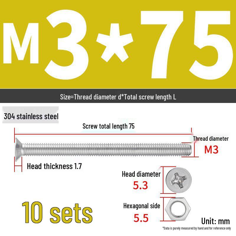 Набор Extra Long Phillips Flat Head Винтов и Гаек из Нержавеющей Стали 304 (2М, 3М, 4М)