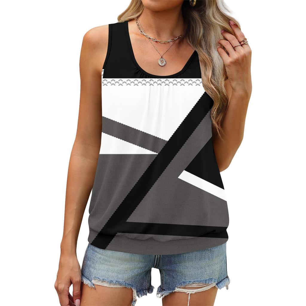 Женский летний жилет, свободная плиссированная рубашка с круглым вырезом, повседневный топ без рукавов